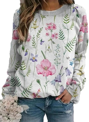 comprar Impresión de Sublimación Floral de Mujeres Suéter Vintage Suelto Flowers Gráfico Pullover Tops online manufacture