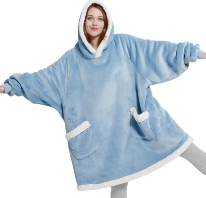 comprar Manchas largas flanel sherpa manta con capucha de gran tamaño TV con capucha manta online manufacture