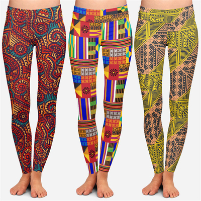 comprar Coloridos símbolos geométricos Kente Arte africano Impresión Leggings Yoga alto cintura Sublimación Leggings impresos para mujeres online manufacture