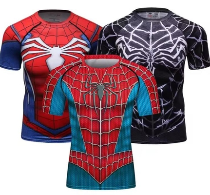 Mancha corta Sublimación Bjj Camisa de compresión MMA Usar Cosplay Ropa de superhéroe