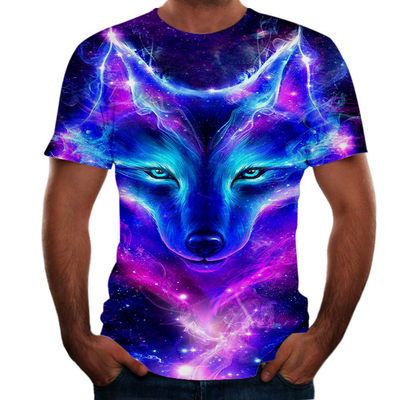 Verano T-Shirt hombre de gran tamaño lobo zorro 3D Impresión digital cuello redondo