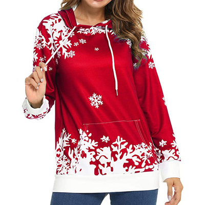 Patrón de copo de nieve Imprimido Hoodie de gran tamaño Sweatshirt de Navidad de Mujeres Personalizado