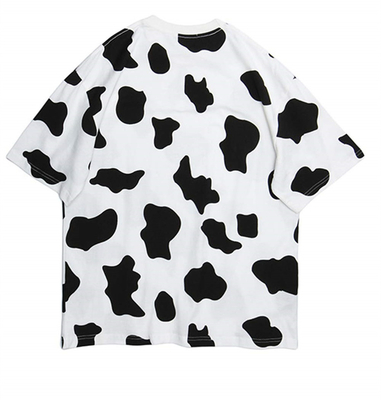 Mujeres Manga corta Cuello redondo Colorblock Impresión de vaca Verano Casual camiseta de gran tamaño