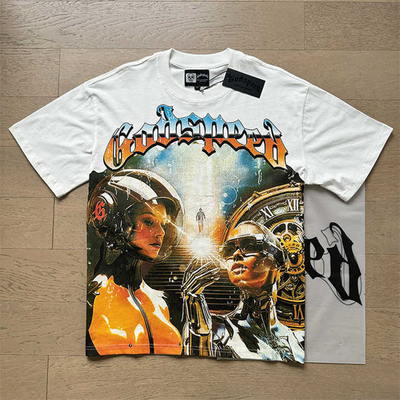 Camiseta de hombre Diseño de moda Lavado de agua Negro Hip Hop Peso pesado Tops de algodón Tees T-Shirt gráfico de hombre